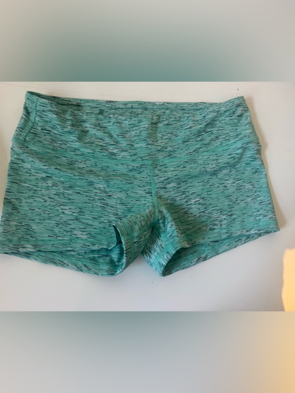 FLEO Mint Green Heather Print Spandex Workout 3” Shorts CrossFit Lifting Medium